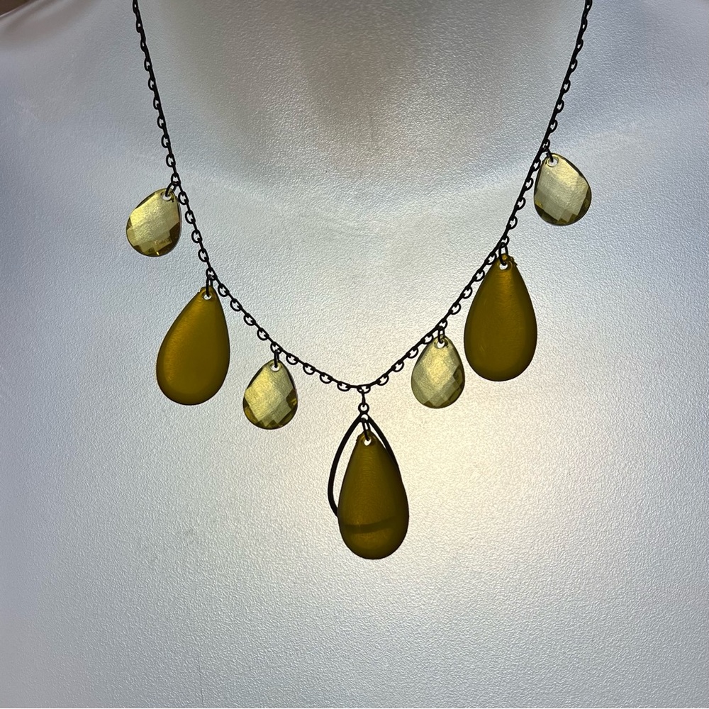 Necklace & Earrings Olive Green Rain Drop Bead